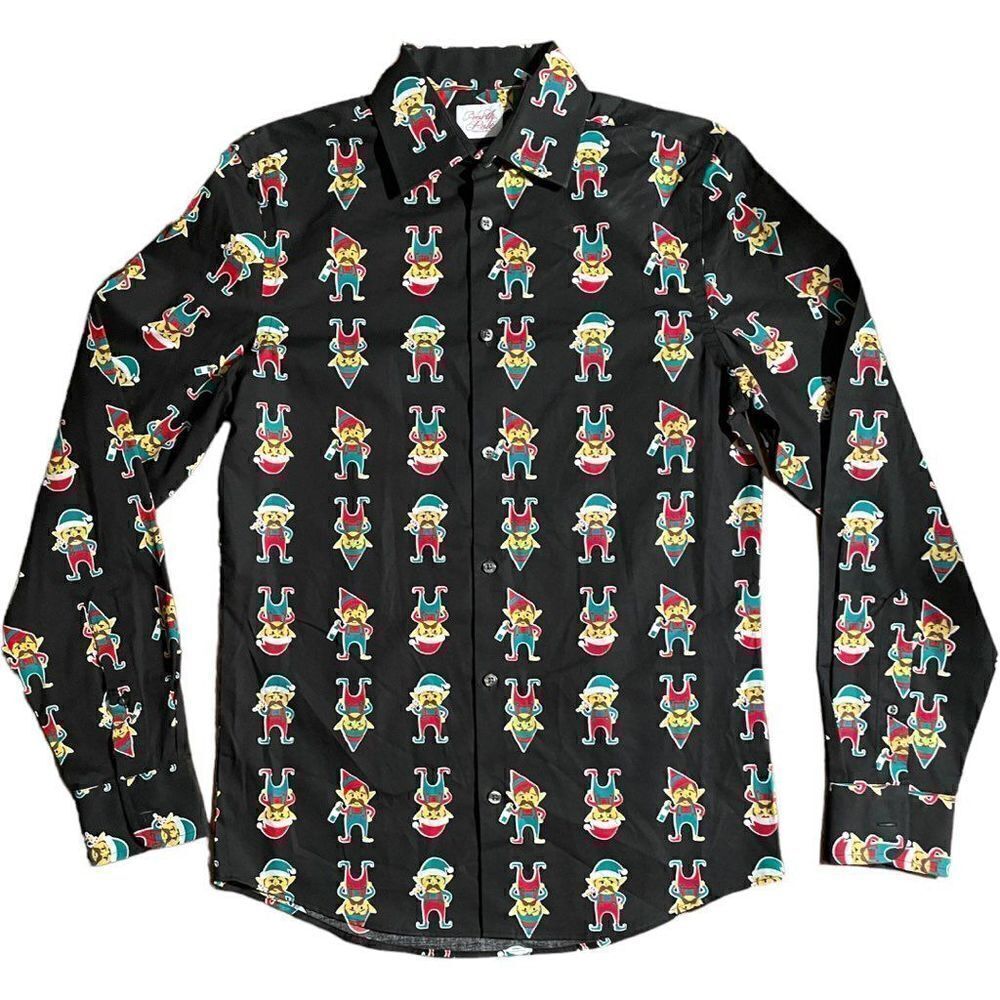NWT North Pole Mens S Christmas Shirt Elf Macho Mustache Button Down Holiday